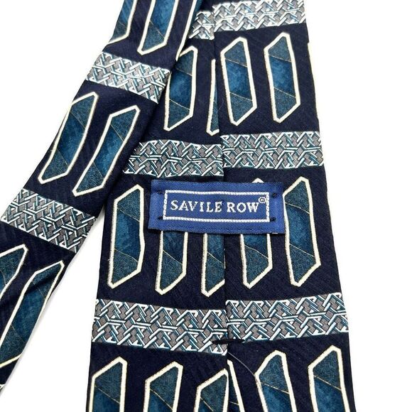 Savile Row 100% Silk Made in USA Tie Multi patterned Blue Black and White - Picture 5 of 7